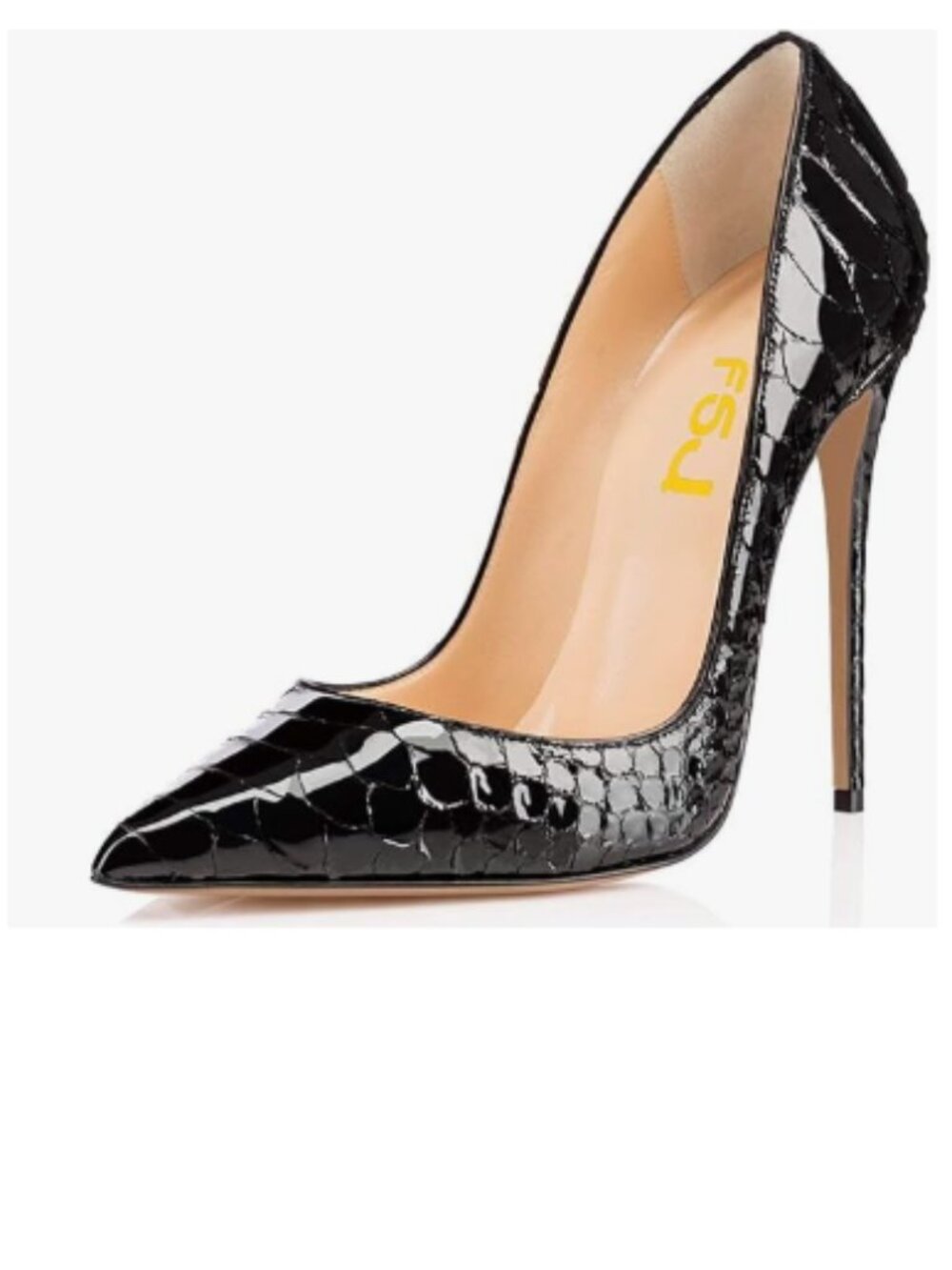 FSJ Black Snake Pointed Toe Pumps High Heel Sexy Stilettos Slip On Office Shoes